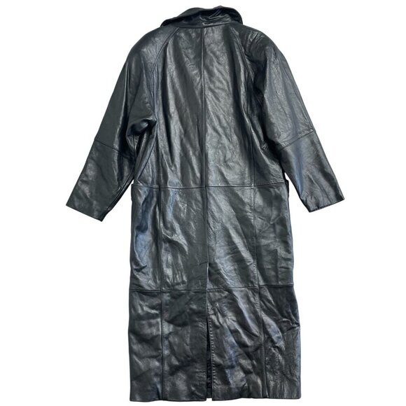 Vintage Pelle Women's M Genuine Leather Long Black Coat - Picture 2 of 11
